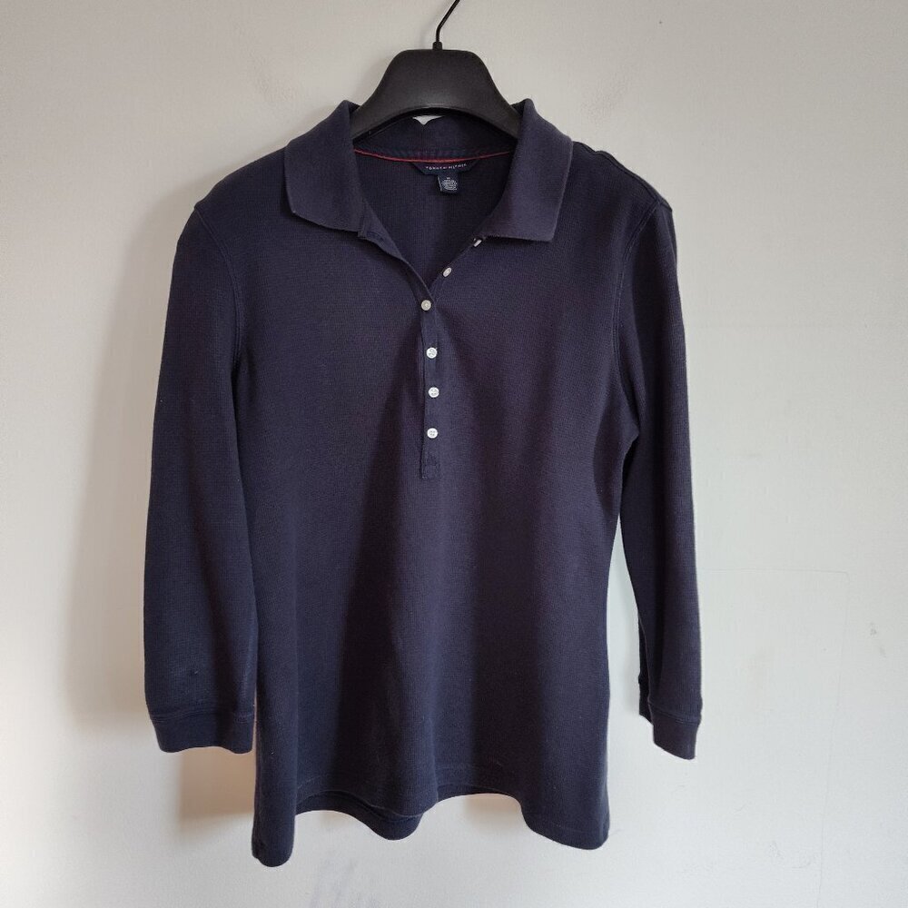 Ladies SZ M Tommy Hilfiger Navy Three-Quarter Sleeve Polo